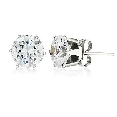 ELYA Women's Prong Set Cubic Zirconia Stud Steel Earrings