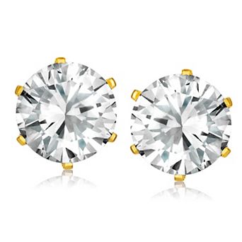 ELYA Women's Prong Set Cubic Zirconia Stud Steel Earrings
