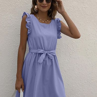Sleeveless Ruffle Sleeve Belted Waist A-Line Mini Dress
