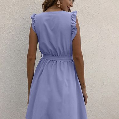 Sleeveless Ruffle Sleeve Belted Waist A-Line Mini Dress