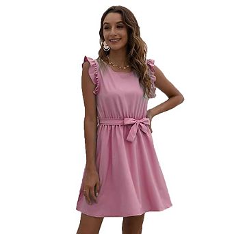 Sleeveless Ruffle Sleeve Belted Waist A-Line Mini Dress