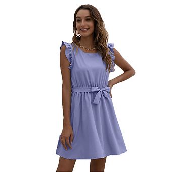 Sleeveless Ruffle Sleeve Belted Waist A-Line Mini Dress