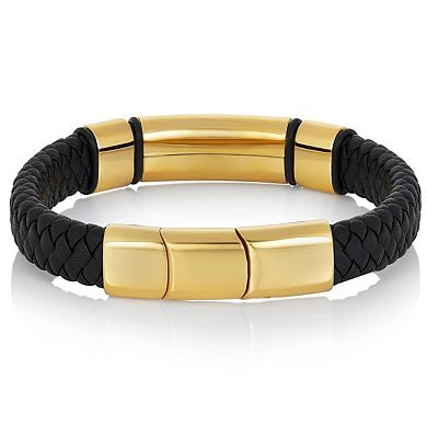 Crucible Engravable ID Plate Black Leather Bracelet