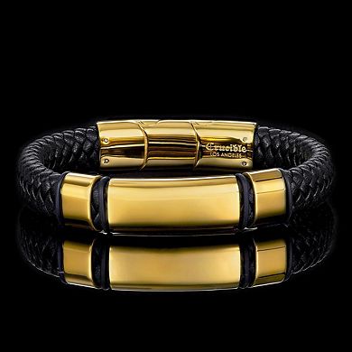 Crucible Engravable ID Plate Black Leather Bracelet