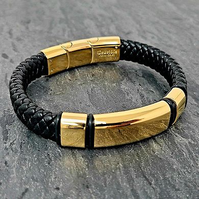 Crucible Engravable ID Plate Black Leather Bracelet