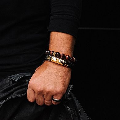 Crucible Engravable ID Plate Black Leather Bracelet