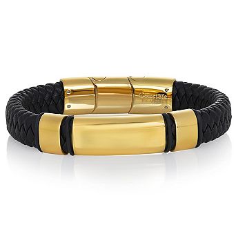 Crucible Engravable ID Plate Black Leather Bracelet