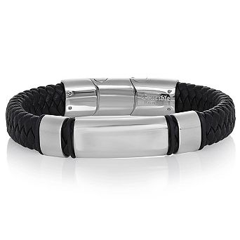 Crucible Engravable ID Plate Black Leather Bracelet