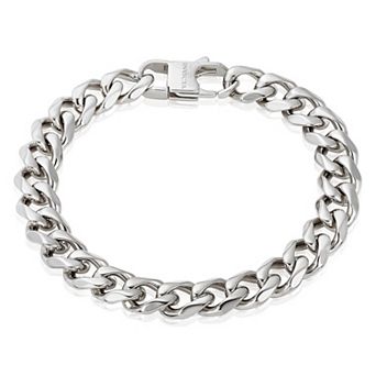 Invicta Jewelry Men's Curved Link Curb Chain Stainless Steel Bracelet