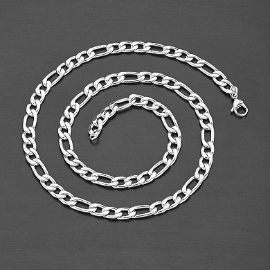 Men's Polished Figaro Chain Stainless Steel Necklace (8mm) - 24"