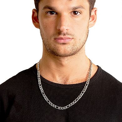 Men's Polished Figaro Chain Stainless Steel Necklace (8mm) - 24"