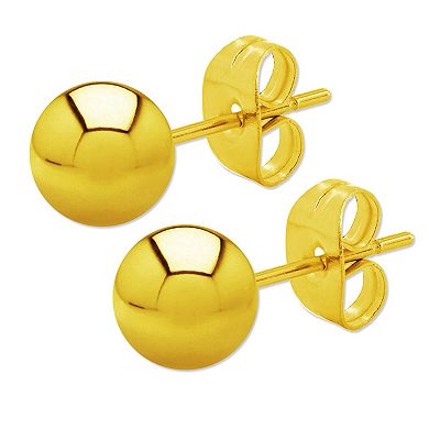 Polished Multicolor Ball Stud Stainless Steel Earring Set - (7mm Wide)