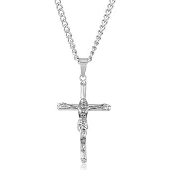 Men's Polished Crucifix Cross Stainless Steel Necklace