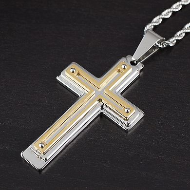 Men's Multi-Layer Cross Two-Tone Stainless Steel Necklace