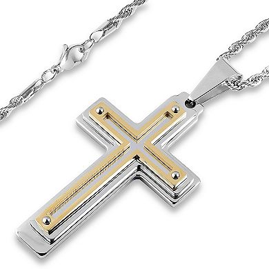 Men's Multi-Layer Cross Two-Tone Stainless Steel Necklace