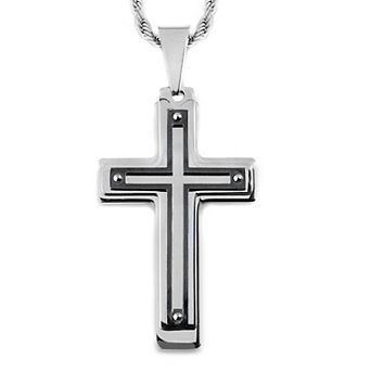 Men's Multi-Layer Cross Two-Tone Stainless Steel Necklace