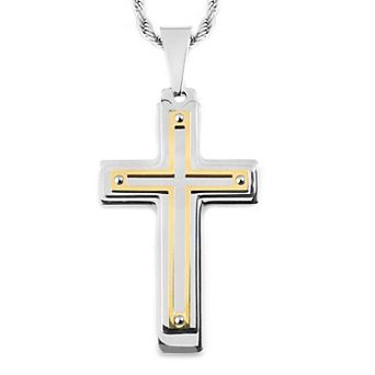Men's Multi-Layer Cross Two-Tone Stainless Steel Necklace