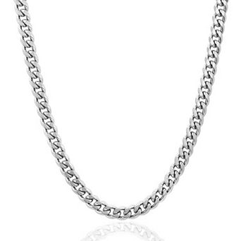 Men's Polished Beveled Cuban Curb Link Chain Steel Necklace (6mm) - 24"