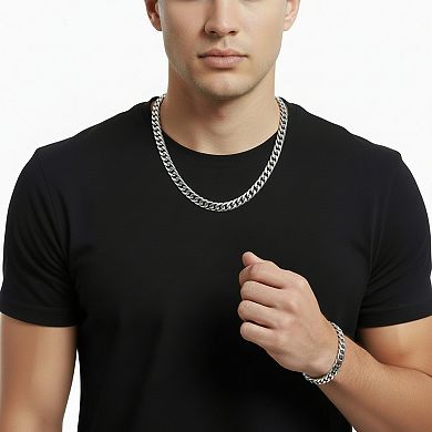 Men's Bracelet and Necklace Stainless Steel Curb Chain Set