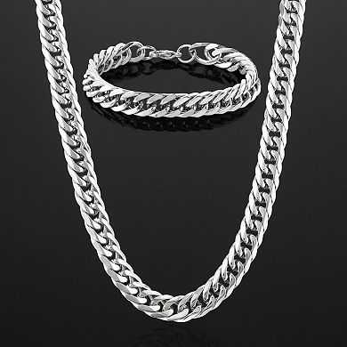 Men's Bracelet and Necklace Stainless Steel Curb Chain Set