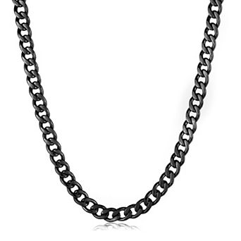 Men's Polished Curb Chain Black Plated Steel Necklace (9mm) - 24"