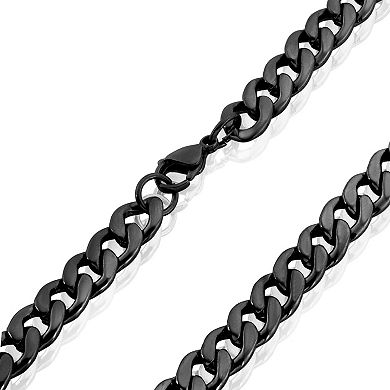 Men's Polished Curb Chain Black Plated Steel Necklace (9mm) - 24"