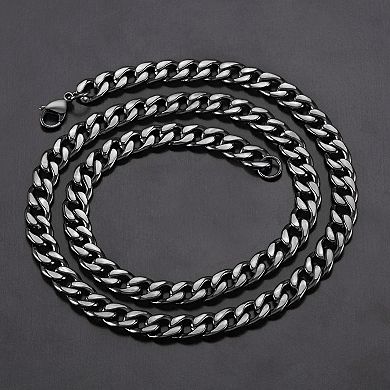 Men's Polished Curb Chain Black Plated Steel Necklace (9mm) - 24"