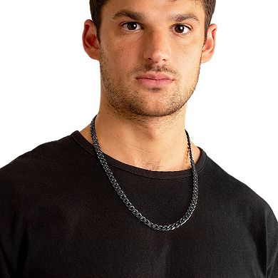 Men's Polished Curb Chain Black Plated Steel Necklace (9mm) - 24"