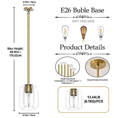 Elegant Solid Crystal Single Pendant Light for Modern Farmhouse Kitchen and Dining Rooms