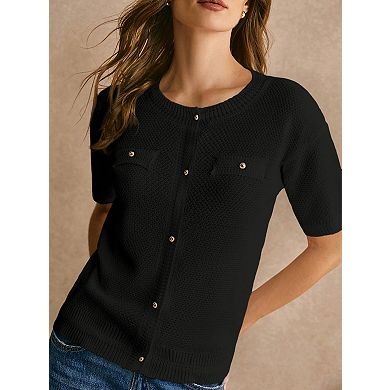 Women's Short Sleeve Cardigan Lightweight Button Front Sweater