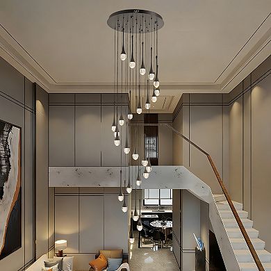 Modern 26-Light Aluminum Crystal LED Staircase Chandelier