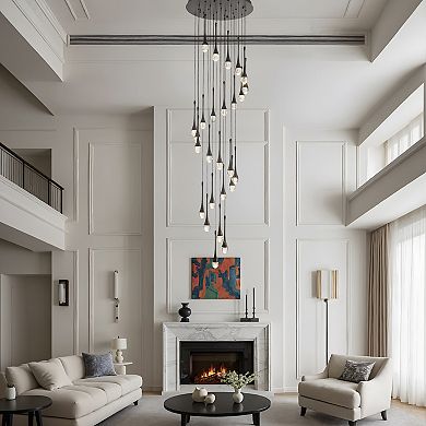 Modern 26-Light Aluminum Crystal LED Staircase Chandelier