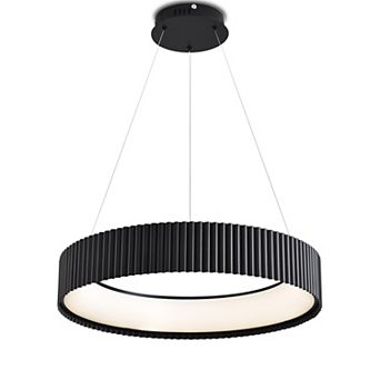 Matte Black Modern 24-Inch LED Ring Pendant Chandelier with Remote Controlled Dimming