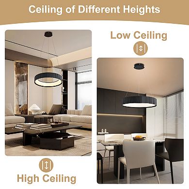 Matte Black Modern 24-Inch LED Ring Pendant Chandelier with Remote Controlled Dimming