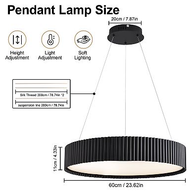 Matte Black Modern 24-Inch LED Ring Pendant Chandelier with Remote Controlled Dimming