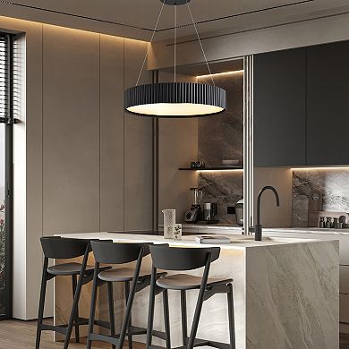Matte Black Modern 24-Inch LED Ring Pendant Chandelier with Remote Controlled Dimming