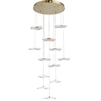 12-Light Modern Dimmable LED Spiral Staircase Chandelier, Gold Lotus Leaf