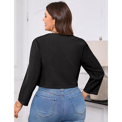 Women's Plus Size Round Neck Open Front Blazer Jacket