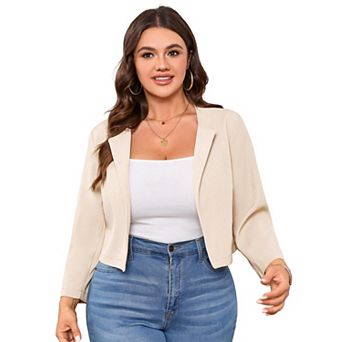 Women's Plus Size Round Neck Open Front Blazer Jacket