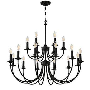 18-Light Large Matte Black Farmhouse Candle Chandelier for High Ceilings Dining Rooms