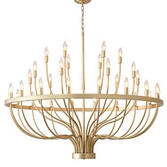 Modern Farmhouse 47" Gold Metal 33-Light Large Wagon Wheel Chandelier