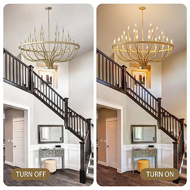 Modern Farmhouse 47" Gold Metal 33-Light Large Wagon Wheel Chandelier