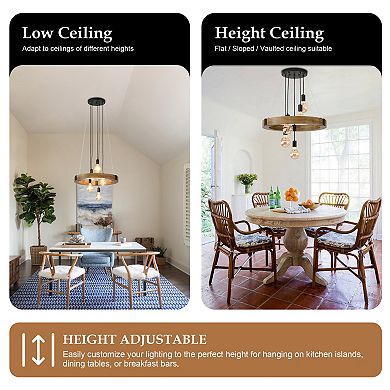Inviting Rustic Wood Ring 5-Light Pendant Chandelier For Dining Rooms And Entryways