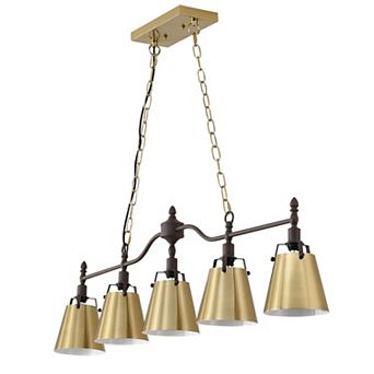 5-Light Modern Farmhouse Linear Chandelier with Gold Flared Metal Shades