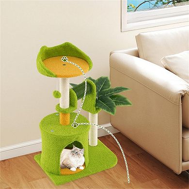 Palm Tree Cat Tower with Self-Groomer, Scratching Posts