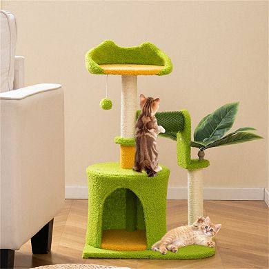 Palm Tree Cat Tower with Self-Groomer, Scratching Posts