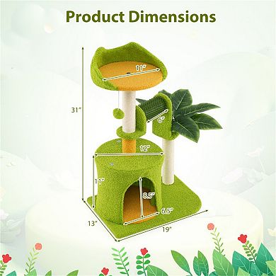 Palm Tree Cat Tower with Self-Groomer, Scratching Posts