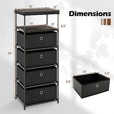 4-Drawer Fabric Storage Cabinet with Wood Top, Metal Frame