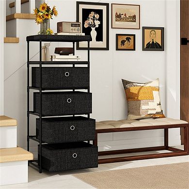 4-Drawer Fabric Storage Cabinet with Wood Top, Metal Frame