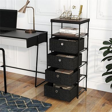 4-Drawer Fabric Storage Cabinet with Wood Top, Metal Frame